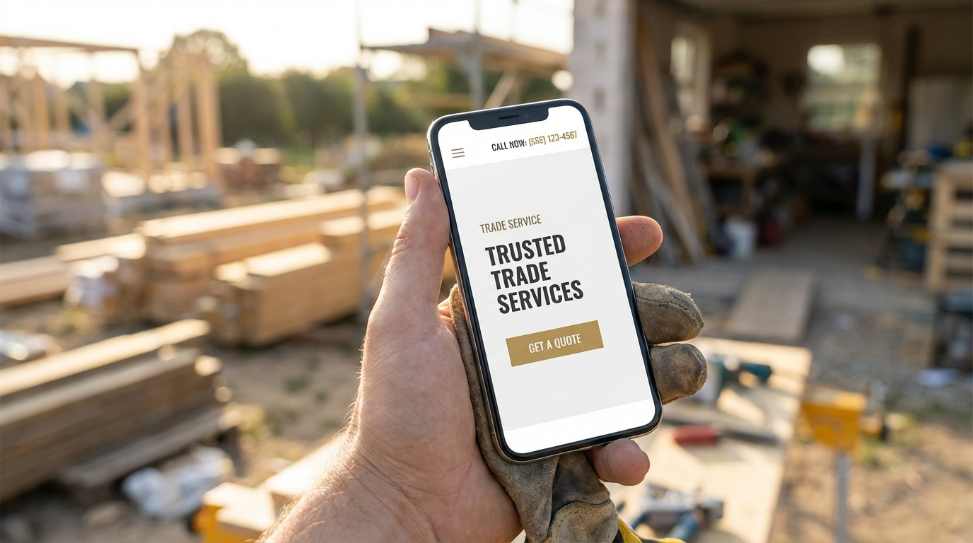Trade contractor's website on a mobile phone