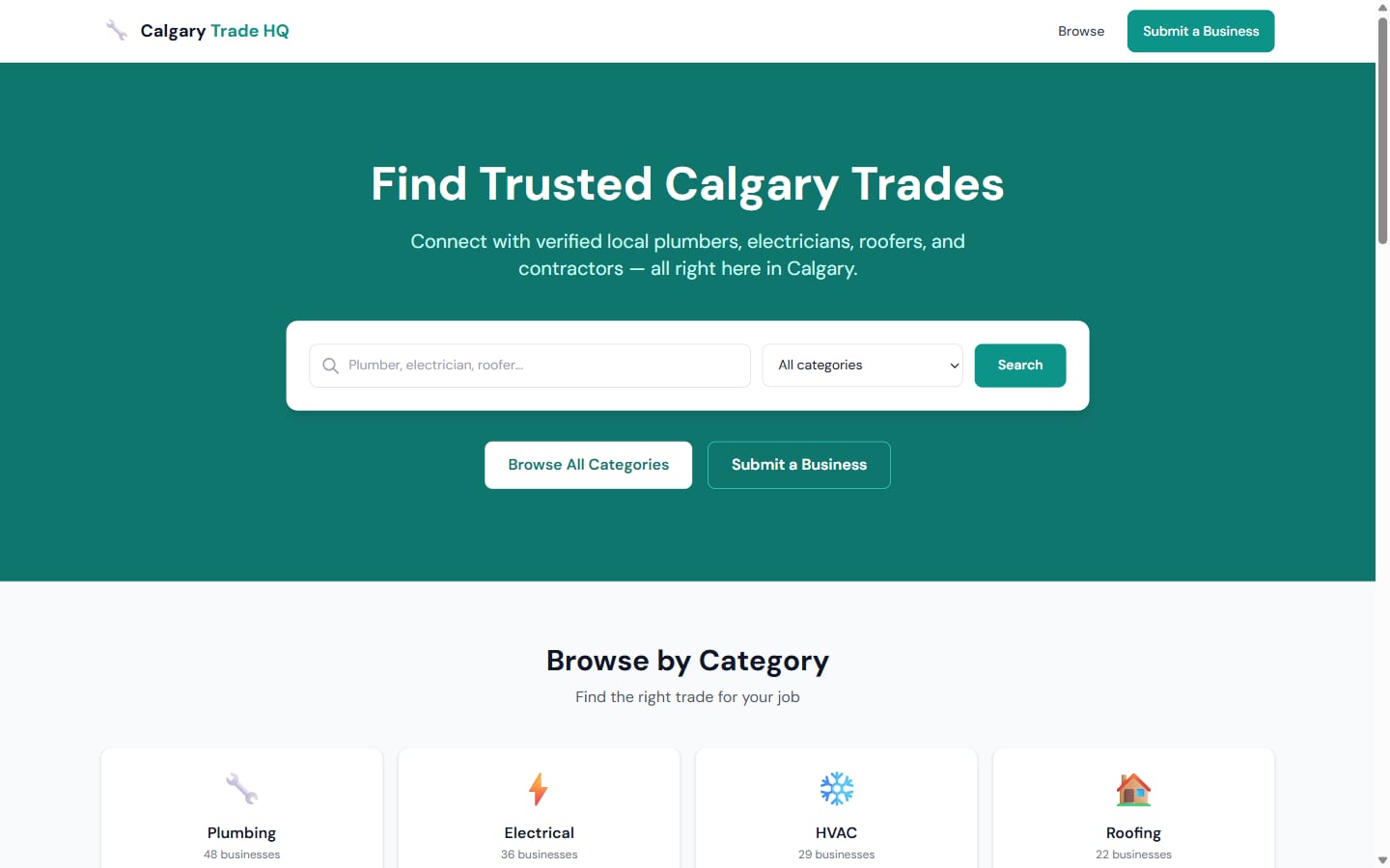 Calgary Trade HQ website — Local Business Directory, built by High Country Digital