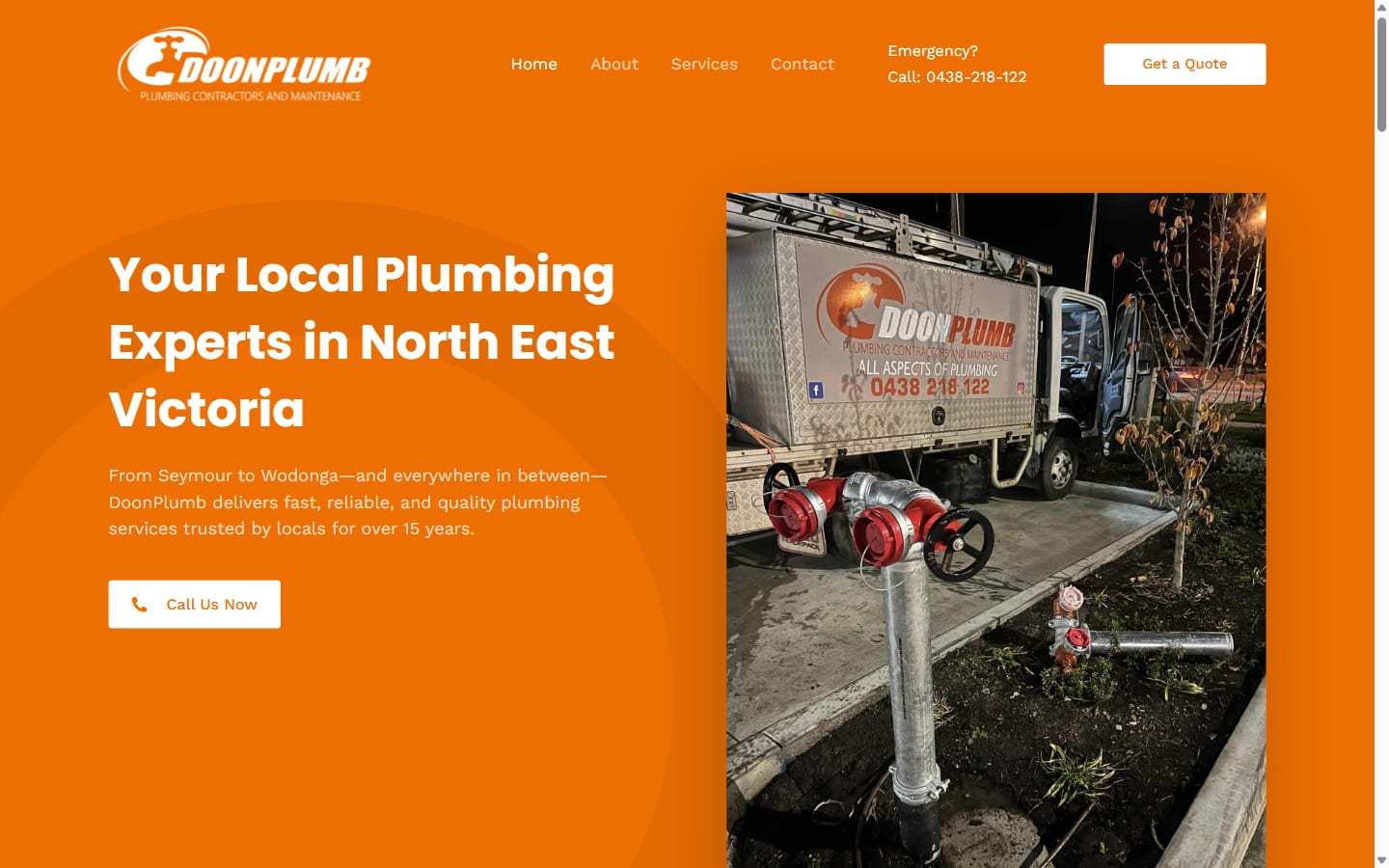 DoonPlumb website — Plumbing Contractors · North East Victoria, built by High Country Digital
