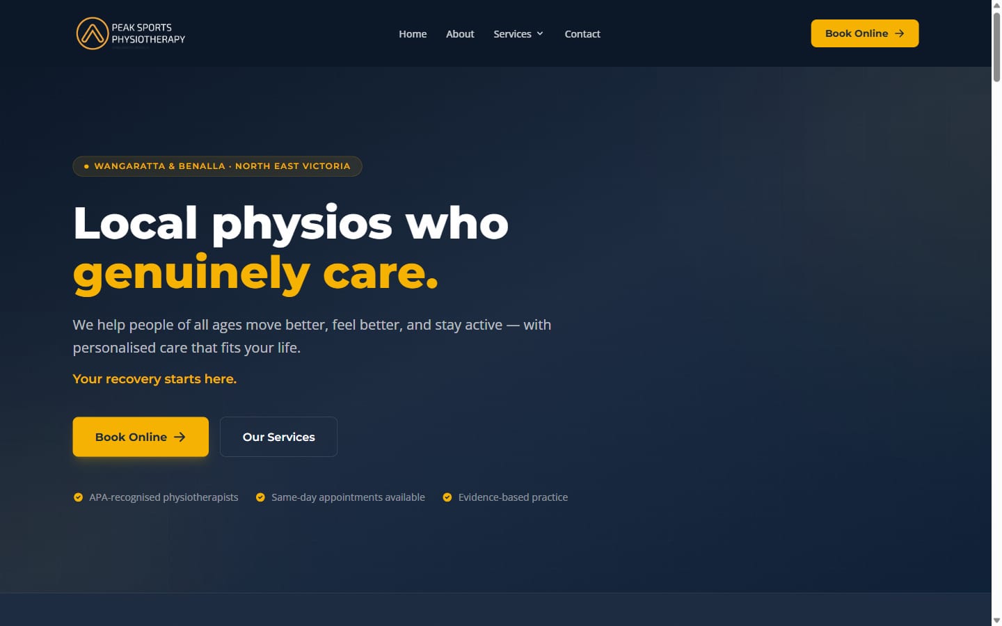 Peak Sports Physiotherapy website — Physio Clinic · North East Victoria, built by High Country Digital