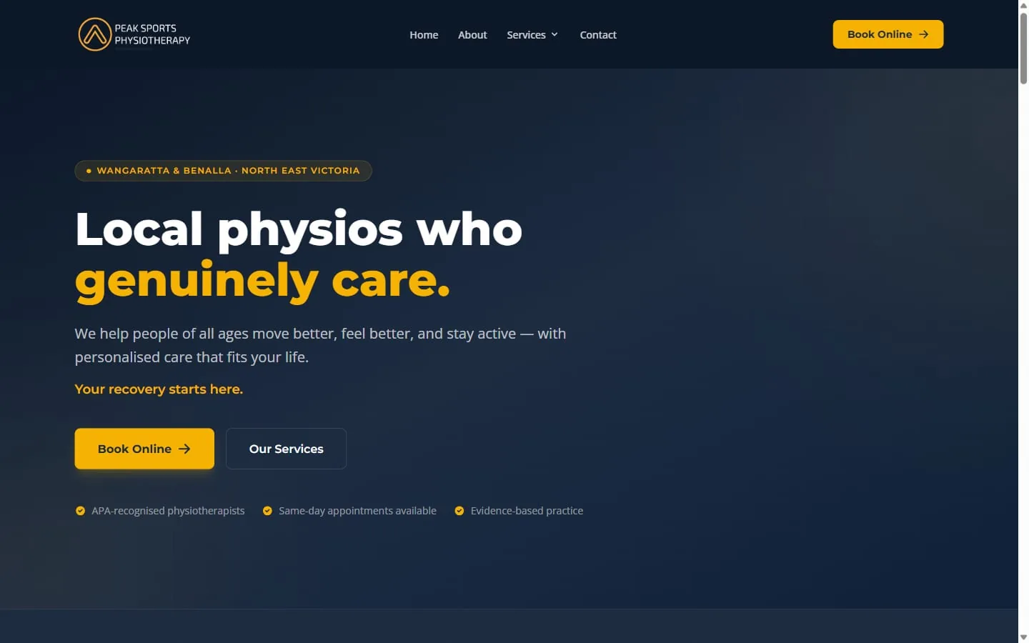 Peak Sports Physiotherapy website — Physio Clinic · North East Victoria, built by High Country Digital